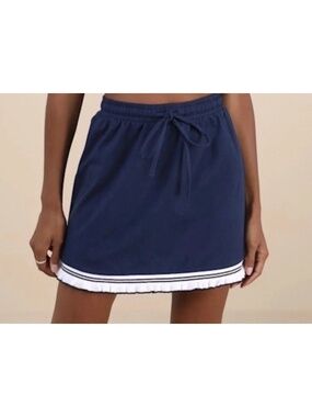 Lulus Sweet Score Navy Blue Ruffled Drawstring Mini Skirt - Size M